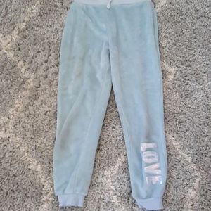 Blue fluffy sweats with wording